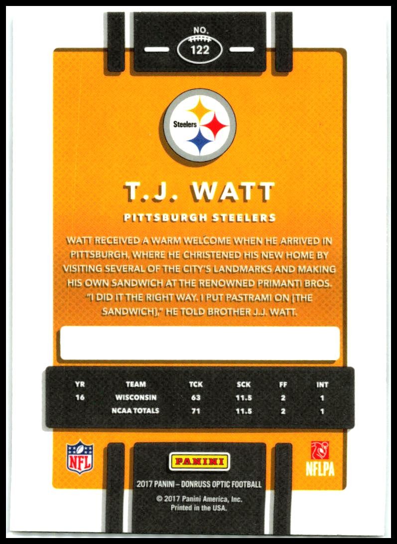 2017 Donruss Optic #122 T.J. Watt Rookie Pittsburgh Steelers