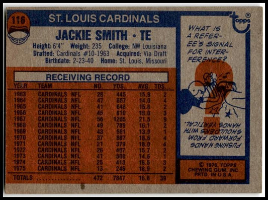 1976 Topps #116 Jackie Smith St. Louis Cardinals