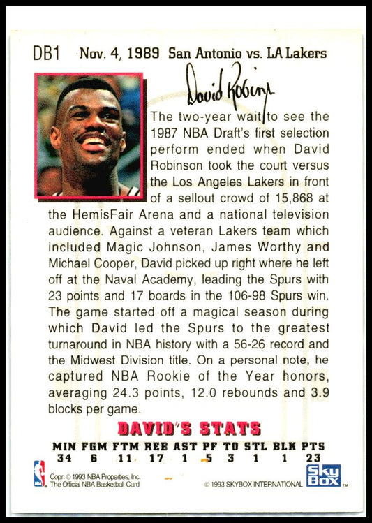 1993-94 Hoops David's Best #DB1 David Robinson San Antonio Spurs