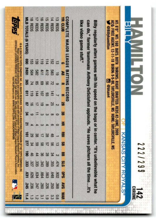 2019 Topps Chrome Purple Refractor Billy Hamilton 222/299 Kansas City Royals