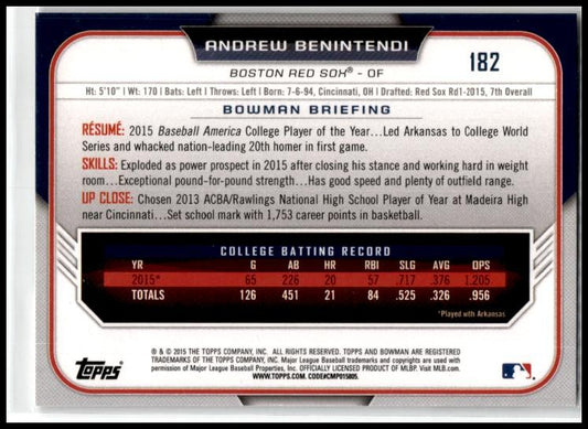 2015 Bowman Draft #182 Andrew Benintendi Boston Red Sox