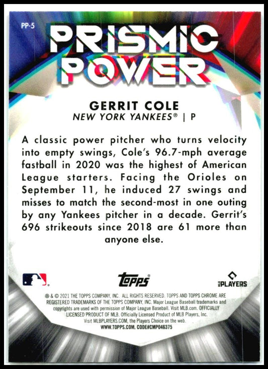 2021 Topps Chrome Prismic Power #PP-5 Gerrit Cole New York Yankees