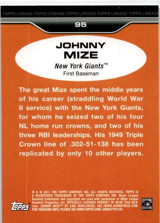 2011 Topps Lineage #95 Johnny Mize New York Giants