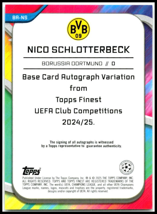 2024-25 Topps Finest UEFA Gold Auto /50 #BA-NS Nico Schlotterbeck