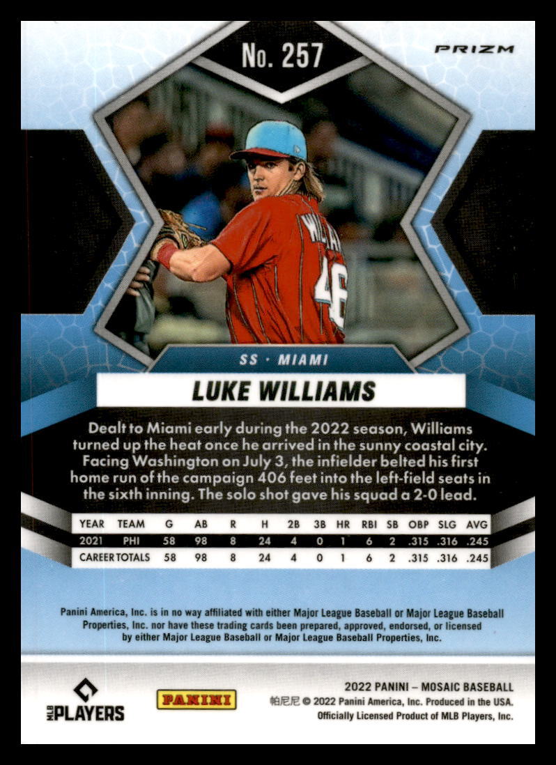 2022 Panini Mosaic #257 Luke Williams Rookie Mosaic Prizm Miami Marlins