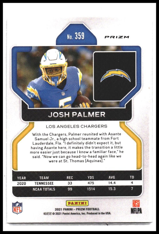 Josh Palmer #359 2021 Panini Prizm Green Rookie RC