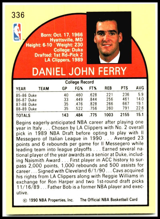1990-91 Hoops #336 Danny Ferry Rookie Cleveland Cavaliers