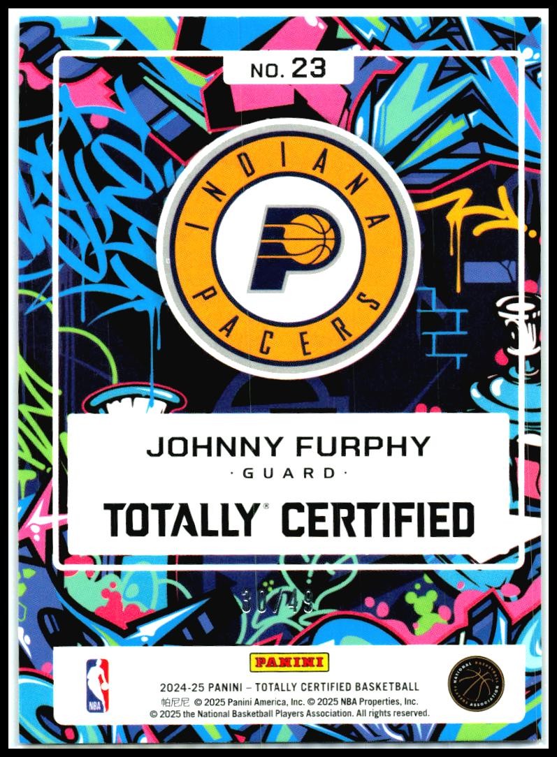 2024-25 Panini Totally Certified 2024 Mirror Blue #23 Johnny Furphy Pacers
