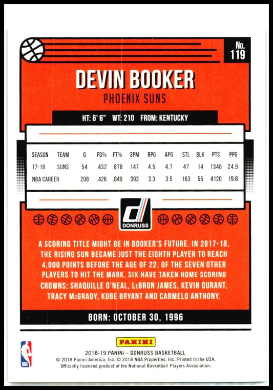 2018-19 Donruss Holo Green and Yellow Laser #119 Devin Booker Phoenix Suns