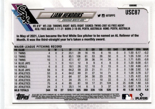 2021 Topps Update Purple Refractor #US314 Liam Hendriks Chicago White Sox