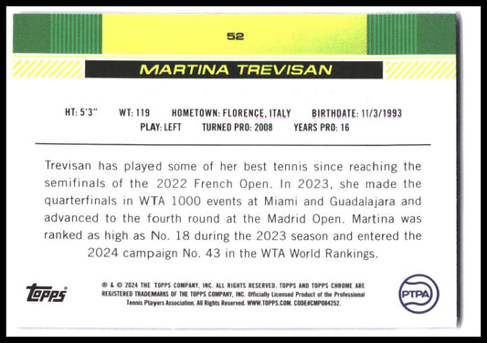 2024 Topps Chrome #52 Martina Trevisan Blue Refractor #/250
