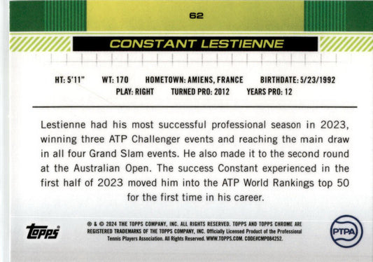 # 2024 Topps Chrome Tennis Base #62 Constant Lestienne