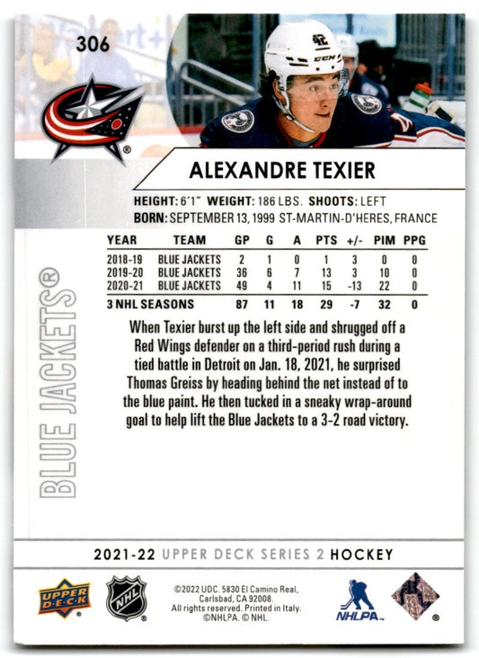 2021-22 Upper Deck Alexandre Texier Columbus Blue Jackets #306
