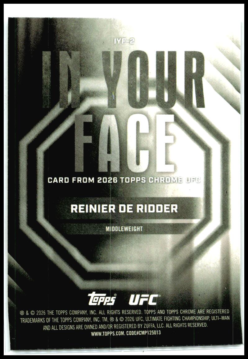 2026 Topps Chrome UFC In Your Face #IYF-2 Reinier De Ridder