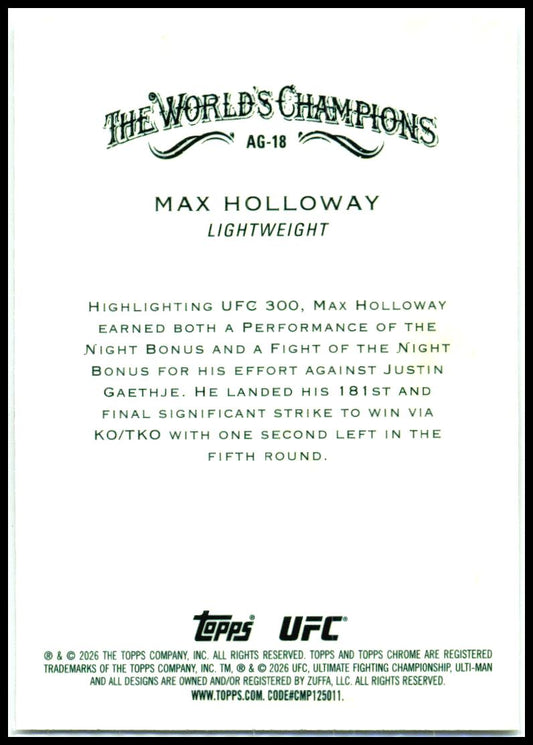 2026 Topps Chrome UFC Allen & Ginter #AG-18 Max Holloway