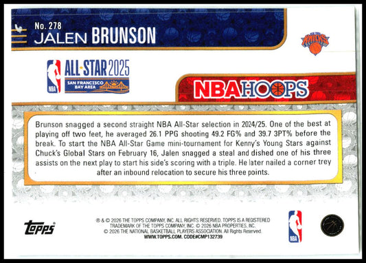 2025-26 Hoops #278 Jalen Brunson New York Knicks