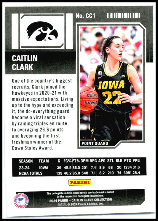 2024 Panini Caitlin Clark Collection College Contenders #CC1 Caitlin Clark Fever