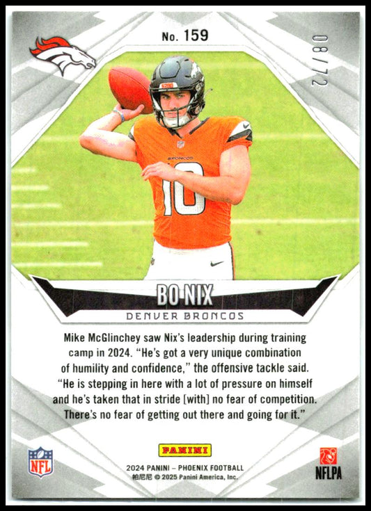 2024 Panini Phoenix Teal Fade #159 Bo Nix Rookie #/72 Denver Broncos