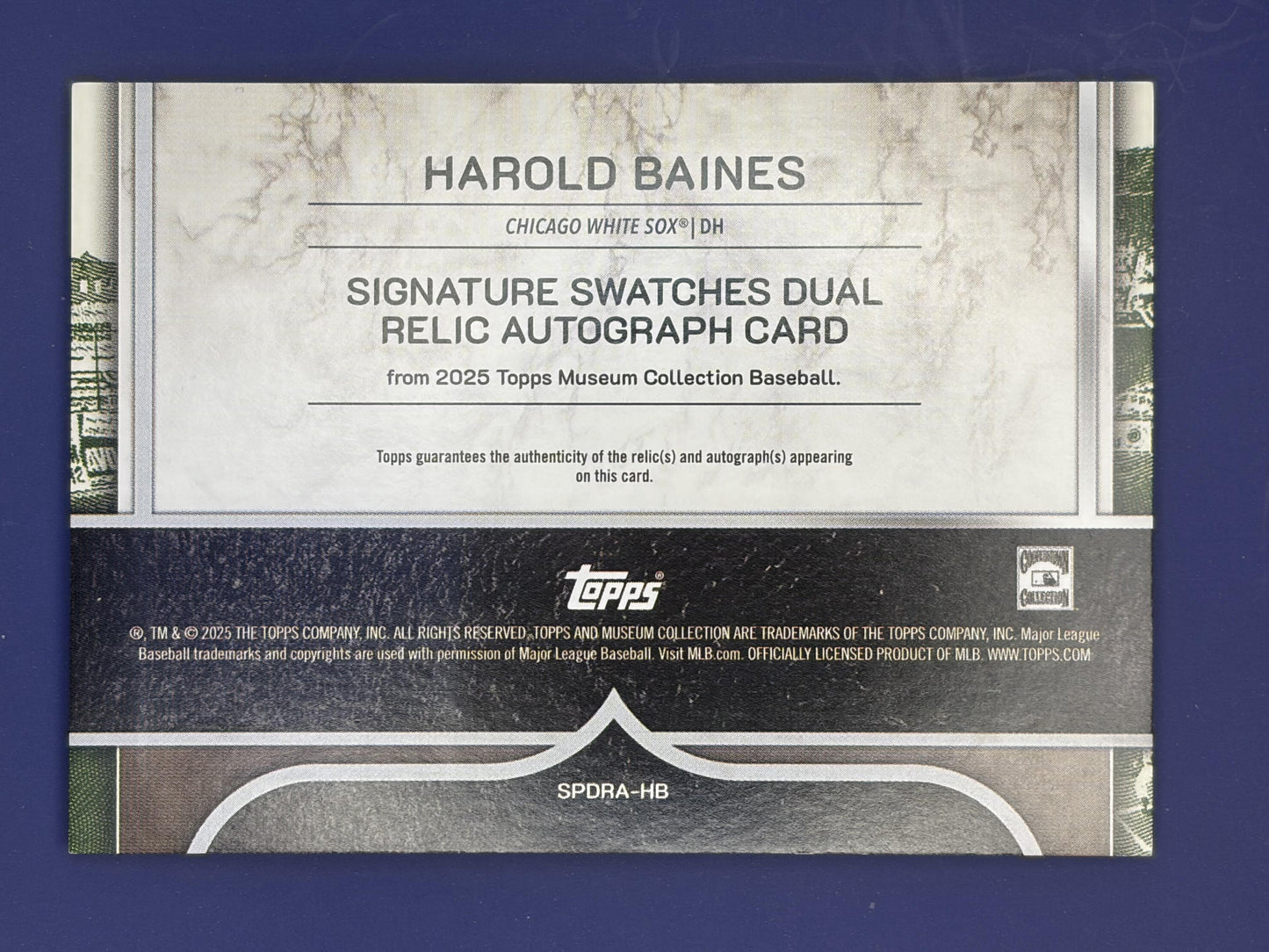 2021 Museum Collection Gold Dual Relic Auto #/50 # Harold Baines Auto