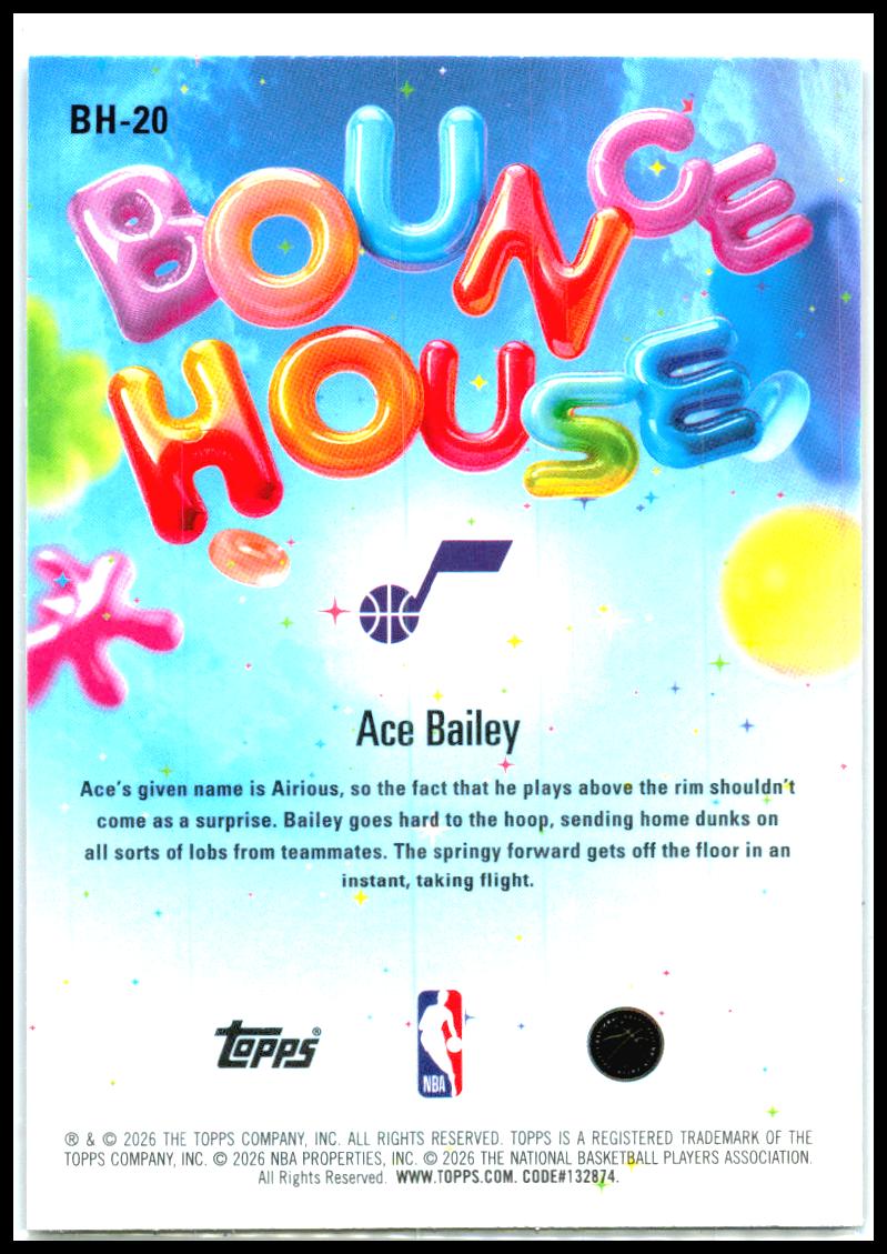 2025-26 Hoops Bounce House Pixel Burst Purple #/99 #BH-20 Ace Bailey Rookie Jazz