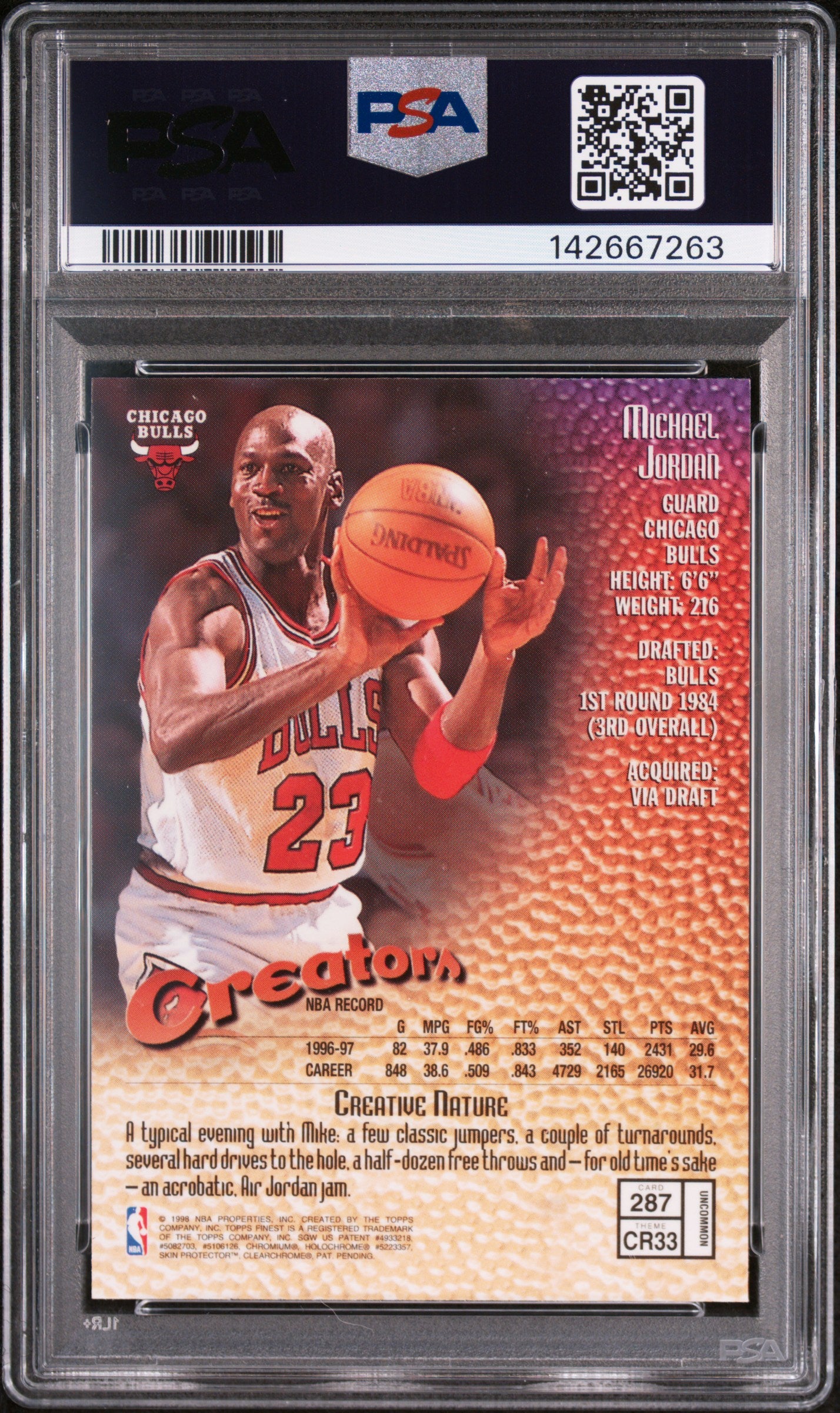 1997 Finest W/Coating #287 Michael Jordan