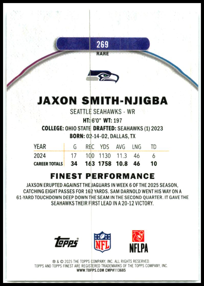 2025 Finest Rare #269 Jaxon Smith-Njigba Seattle Seahawks