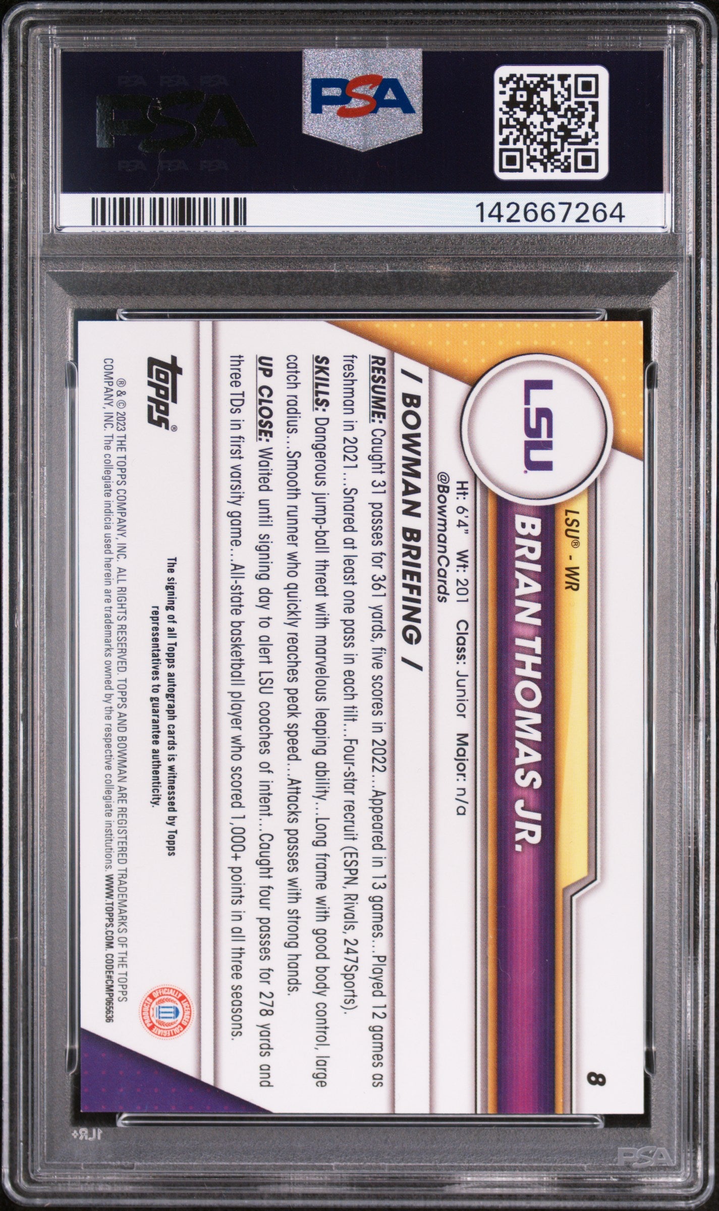 2023 Bowman University Chrome Autograph #8 Brian Thomas Jr.