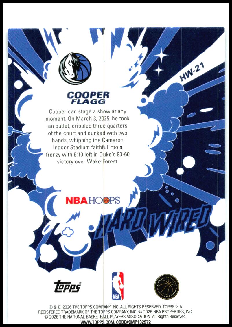 2025-26 Hoops Hard Wired #HW-21 Cooper Flagg Dallas Mavericks