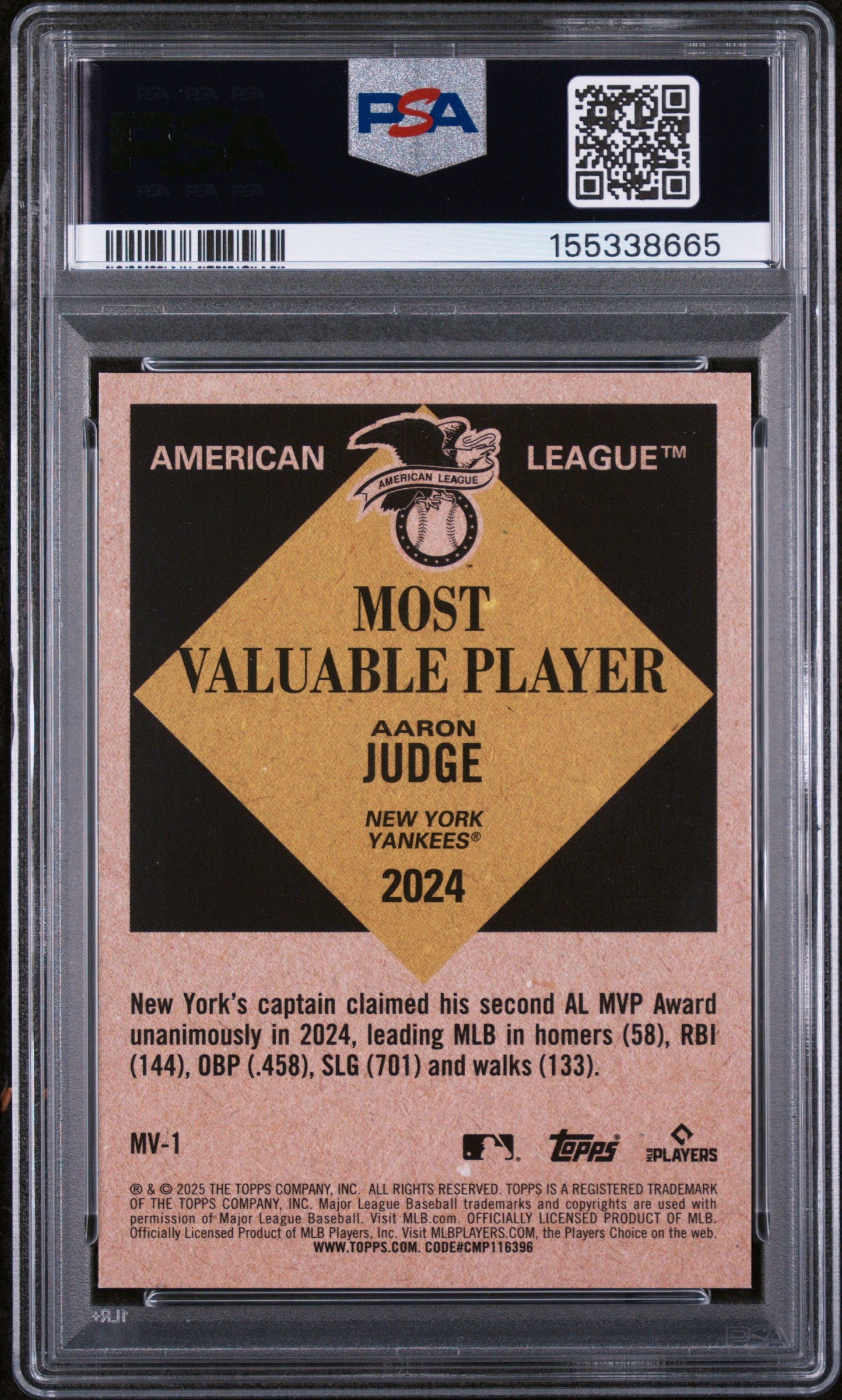 2025 Topps Update Most Valuable Most Valuable-Green Foil #1 Aaron Judge PSA 9 Mint