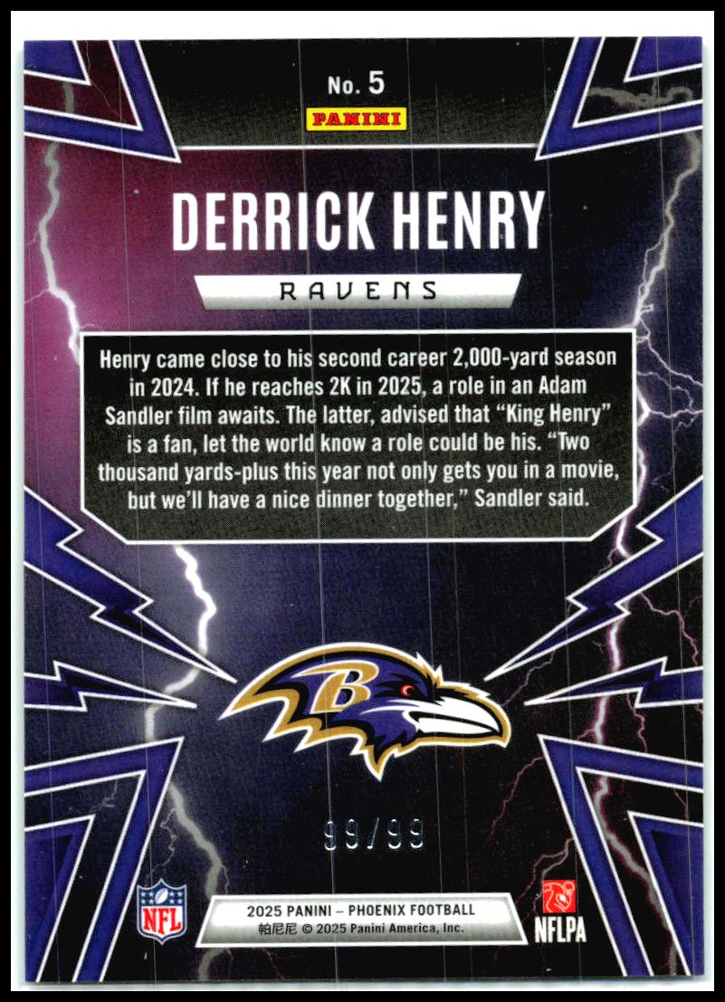 2025 Panini Phoenix Thunderbirds Green Hyper Prizm #5 Derrick Henry Ravens