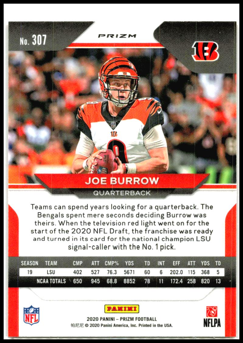 2020 Panini Prizm Prizm Disco #307 Joe Burrow Rookie Cincinnati Bengals