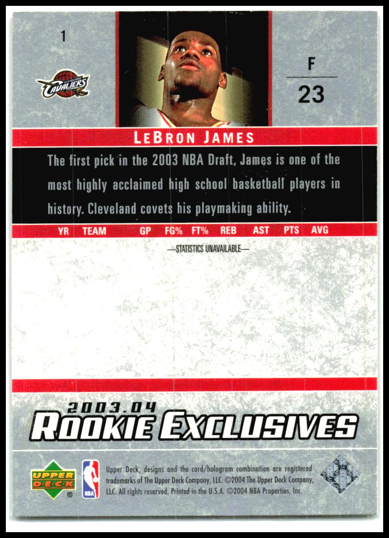 2003-04 Upper Deck Rookie Exclusives #1 LeBron James Rookie Cleveland Cavaliers