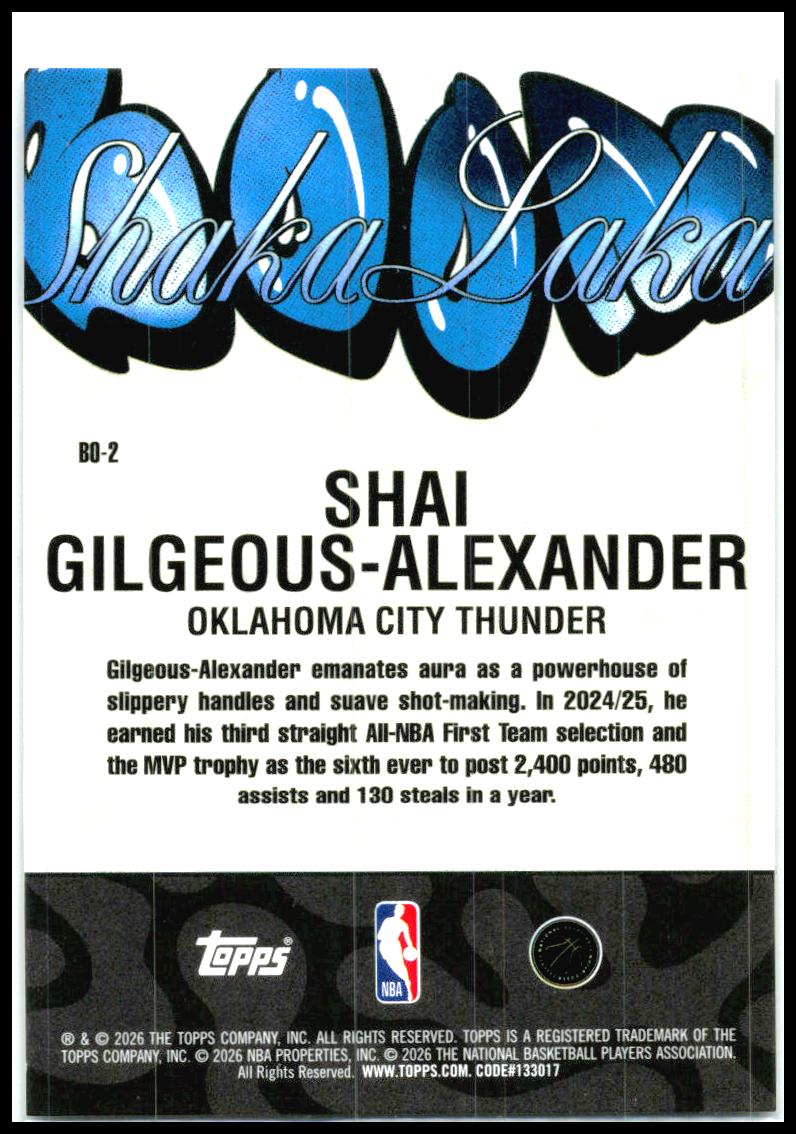 2025-26 Topps NBA Hoops Boom Shaka Laka #B0-2 Shai Gilgeous-Alexander Thunder