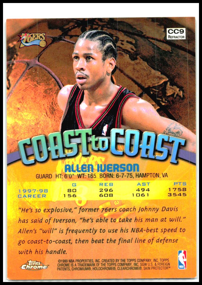 1998-99 Topps Chrome Coast to Coast Refractors #CC9 Allen Iverson 76ers