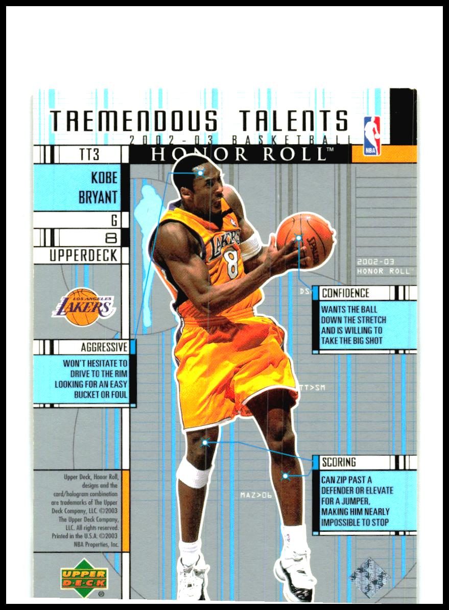 2002-03 Upper Deck Honor Roll Tremendous Talents #TT3 Kobe Bryant Lakers