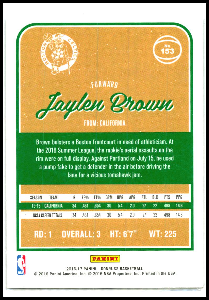 2016-17 Donruss #153 Jaylen Brown Rookie Boston Celtics