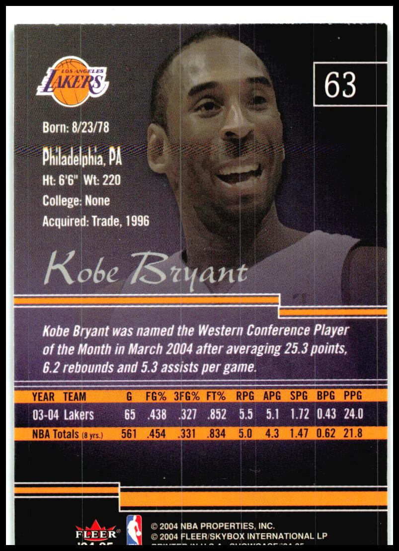 2004-05 Fleer Showcase #63 Kobe Bryant Los Angeles Lakers