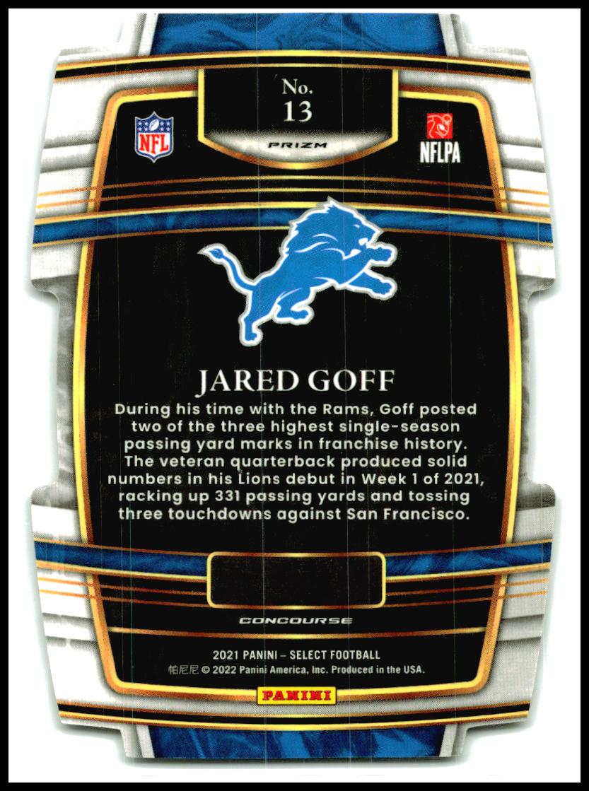 2021 Panini Select Zebra Prizm Die Cut #13 Jared Goff Detroit Lions