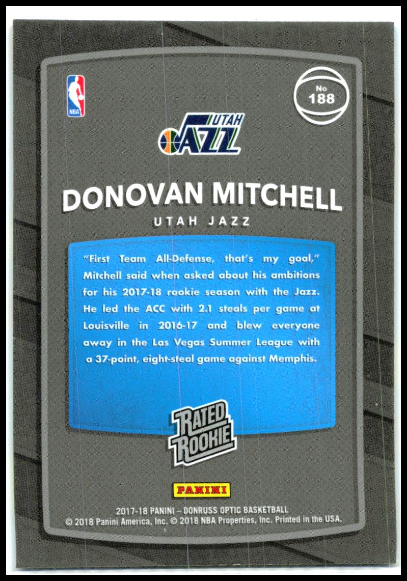 2017-18 Donruss Optic Red and Yellow #188 Donovan Mitchell Rookie Utah Jazz