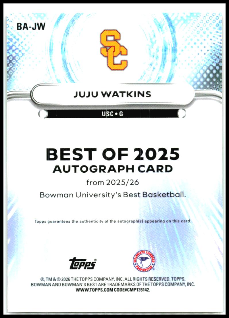 2025-26 Bowman U Best Green Mini Diamond Auto #/99 #BA-JW Juju Watkins