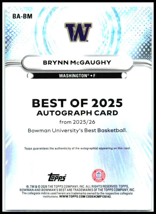 2025-26 Bowman U Best Green Mini Diamond Auto #/99 #BA-BM Brynn McGaughy