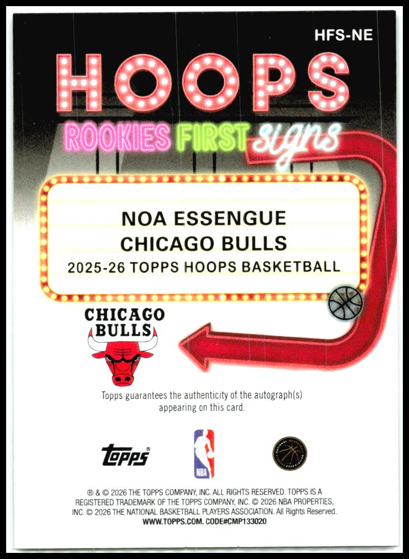 2025-26 Hoops Hoops Rookie First Signs #HFS-NE Noa Essengue Auto Chicago Bulls