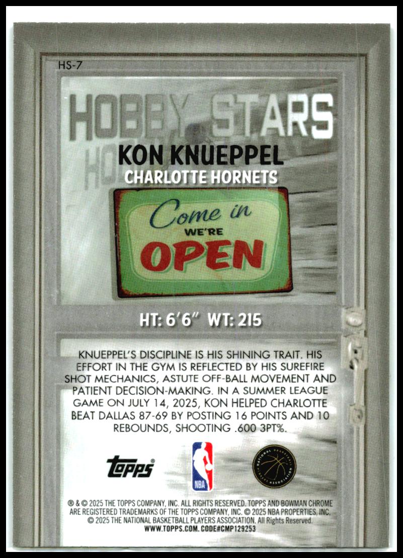 2025-26 Bowman Hobby Stars Refractor #HS-7 Kon Knueppel Charlotte Hornets