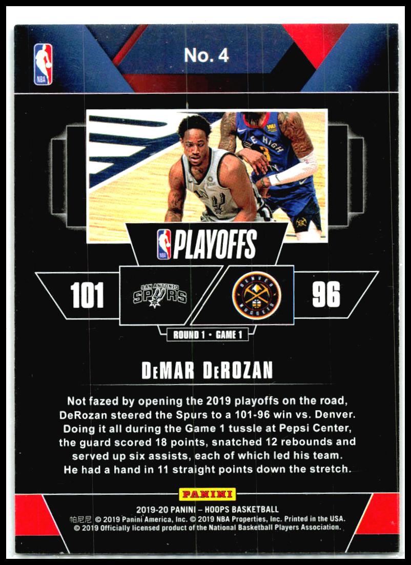 2019-20 Hoops Road to the Finals #4 DeMar DeRozan #/2019 San Antonio Spurs