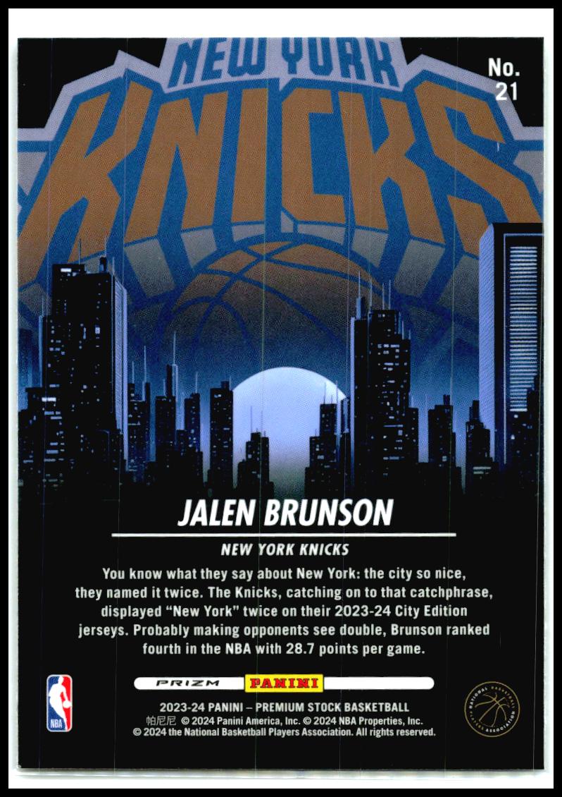 2023-24 Hoops Premium Stock City Edition Silver Prizm #21 Jalen Brunson Knicks