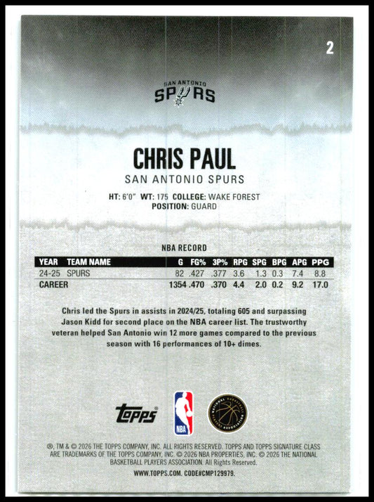 2025-26 Topps Signature Class #2 Chris Paul San Antonio Spurs