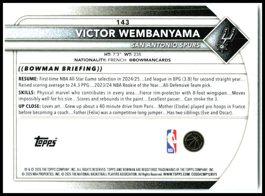 2025-26 Bowman #143 Victor Wembanyama San Antonio Spurs