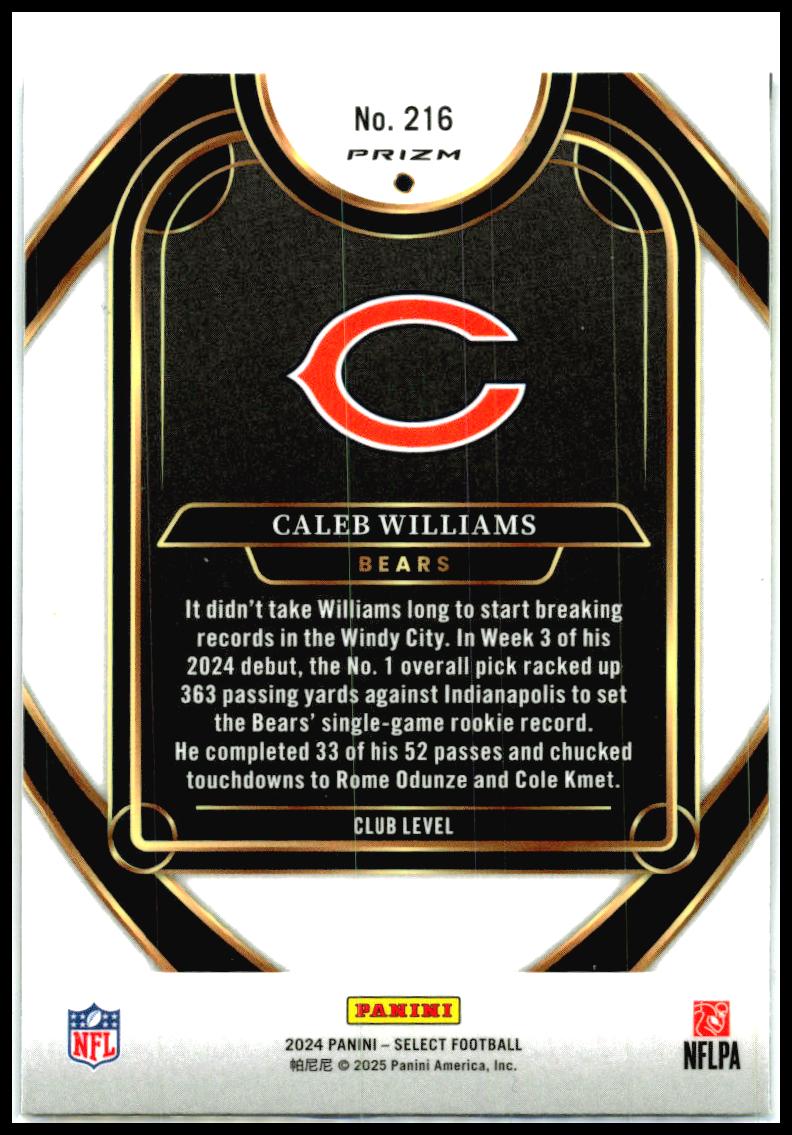 2024 Panini Select Red & Yellow Prizm Shock #216 Caleb Williams Rookie Bears