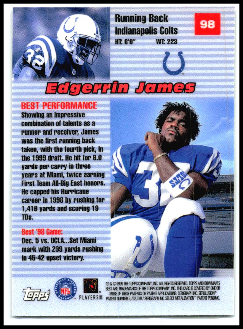 1999 Bowman's Best #98 Edgerrin James Indianapolis Colts