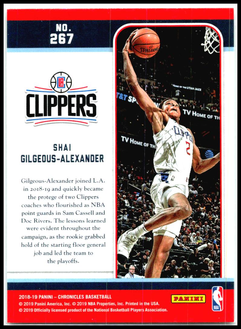 2018-19 Panini Chronicles #267 Shai Gilgeous-Alexander Rookie Clippers